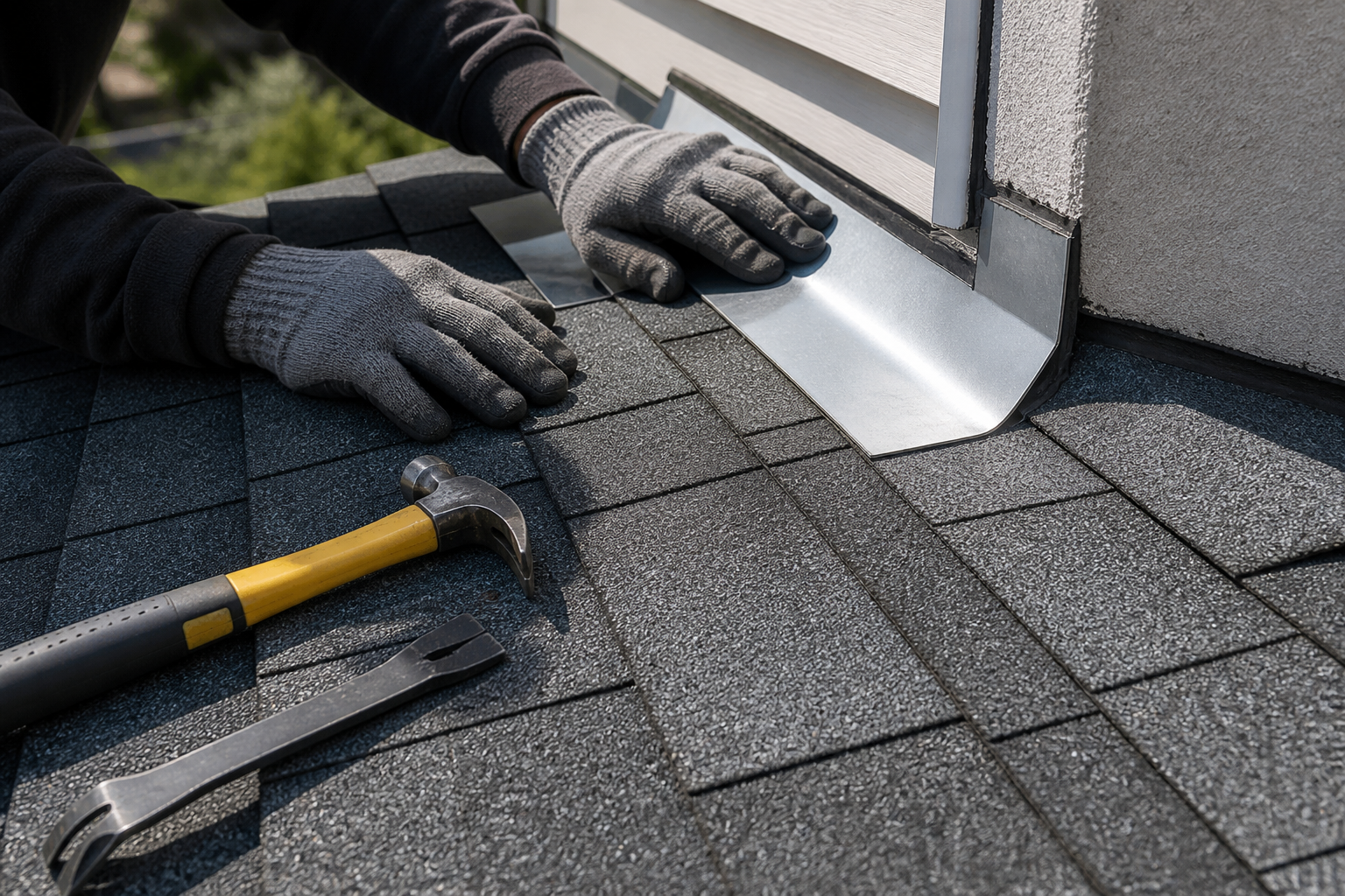 Preview image of asphalt roof repair tools and flashing